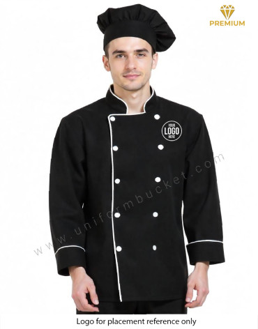 100% COTTON BLACK PREMIUM MALE CHEF COAT view 1