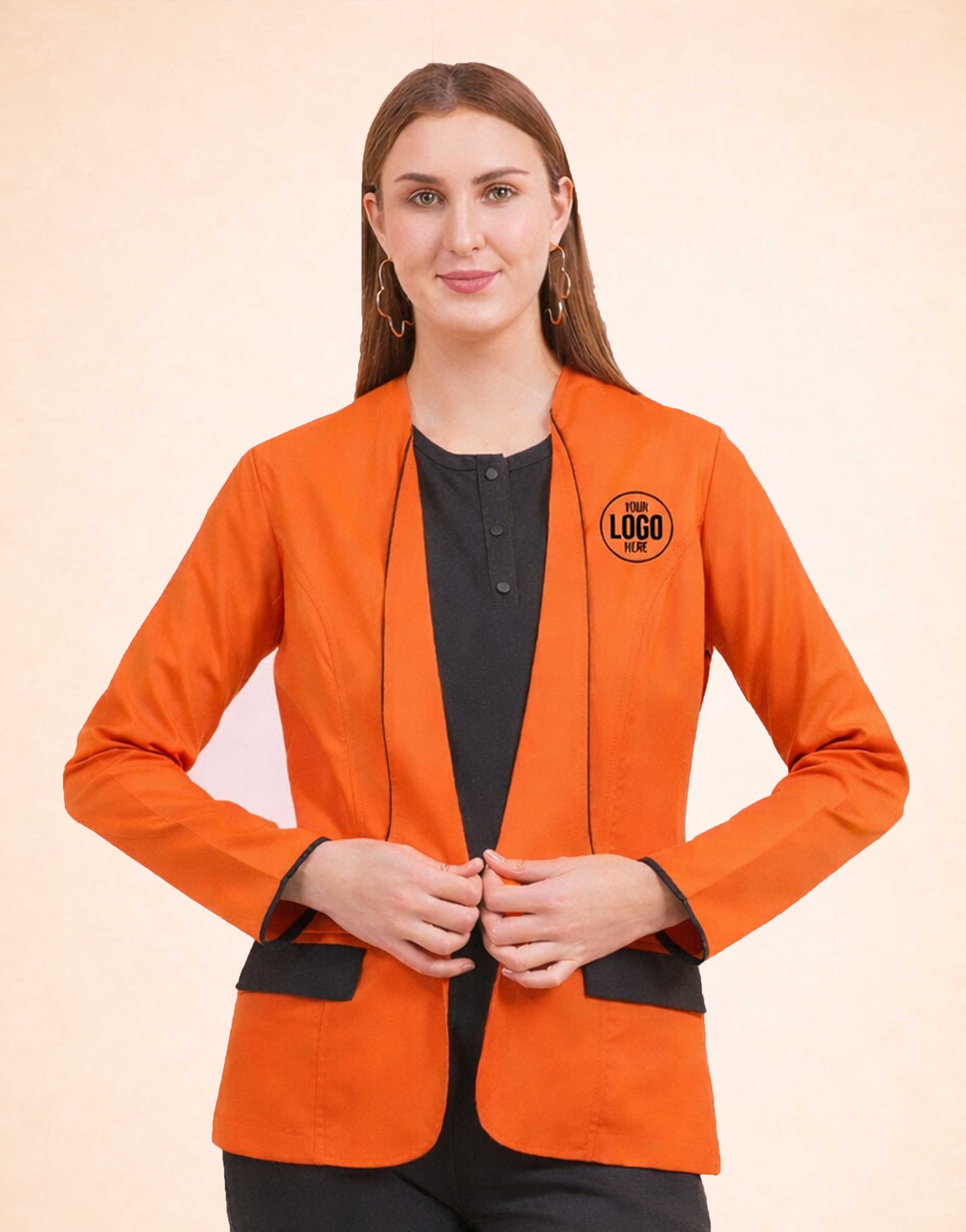 Orange Front Open Contrast Piping Blazer view 1