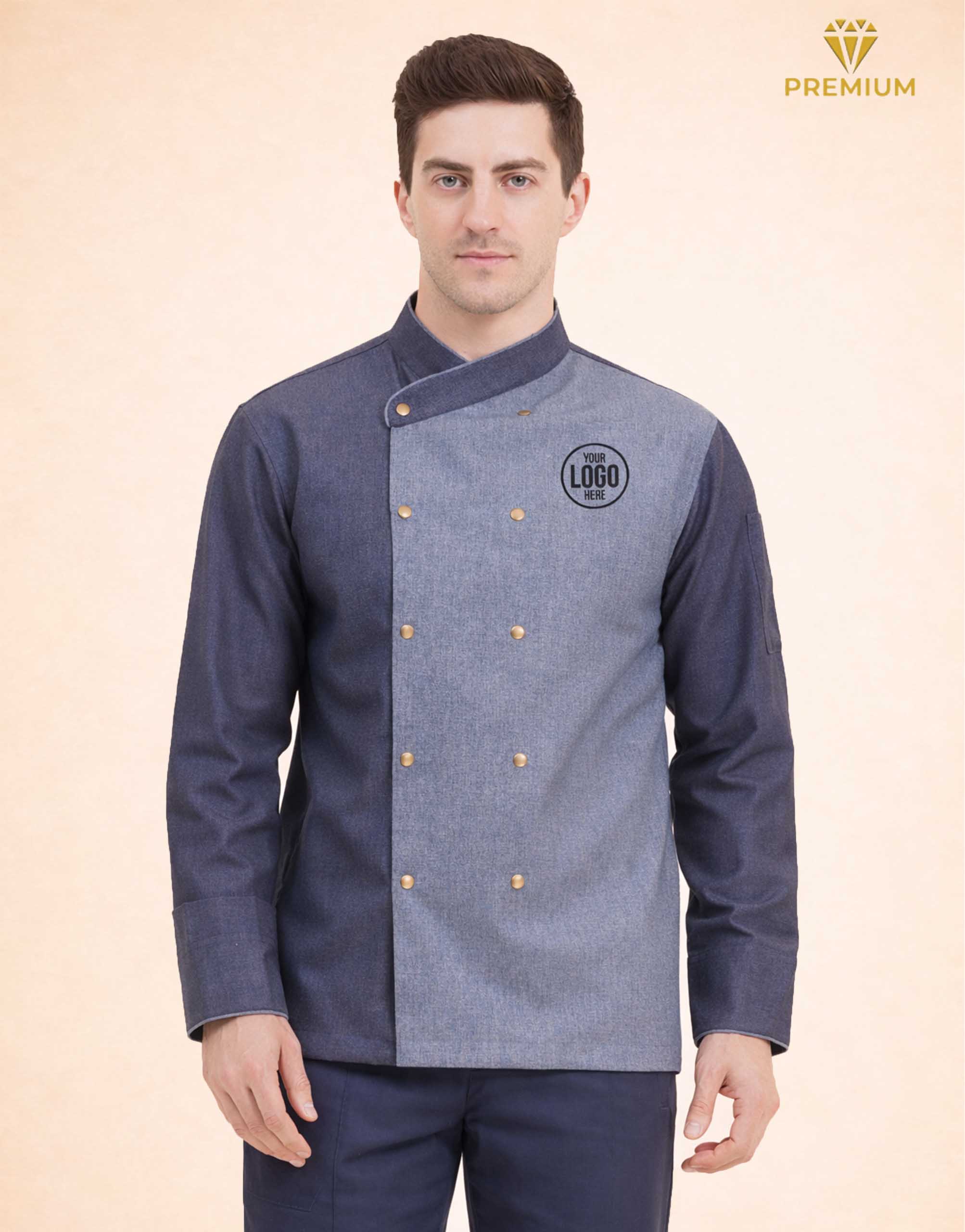 Male Executive Designer Chef Coat In Two Color With Tich Button view 1