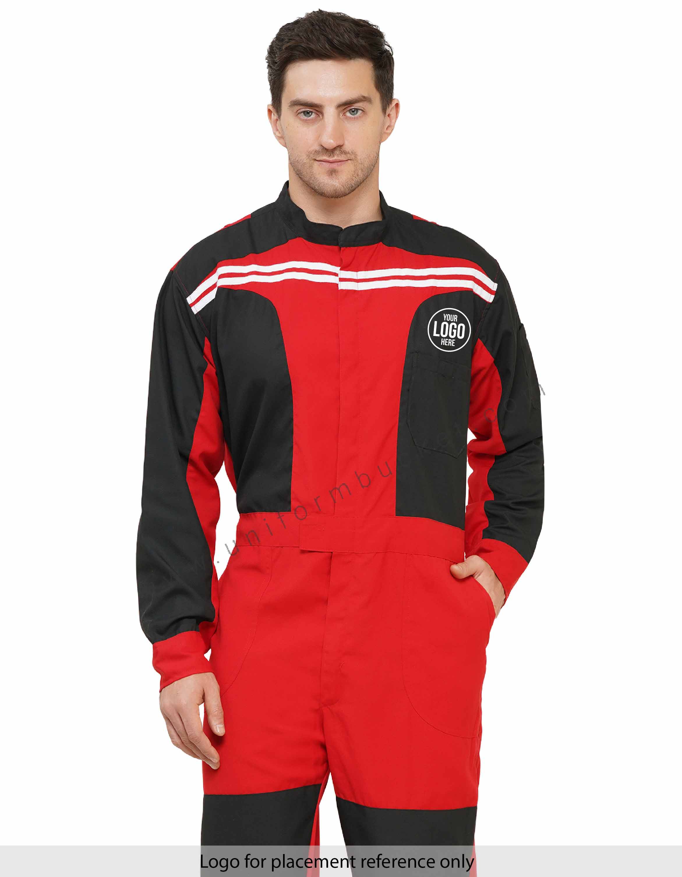 Red Designer Dungaree With Black Trim with Half Sleeve With Pocket view 1