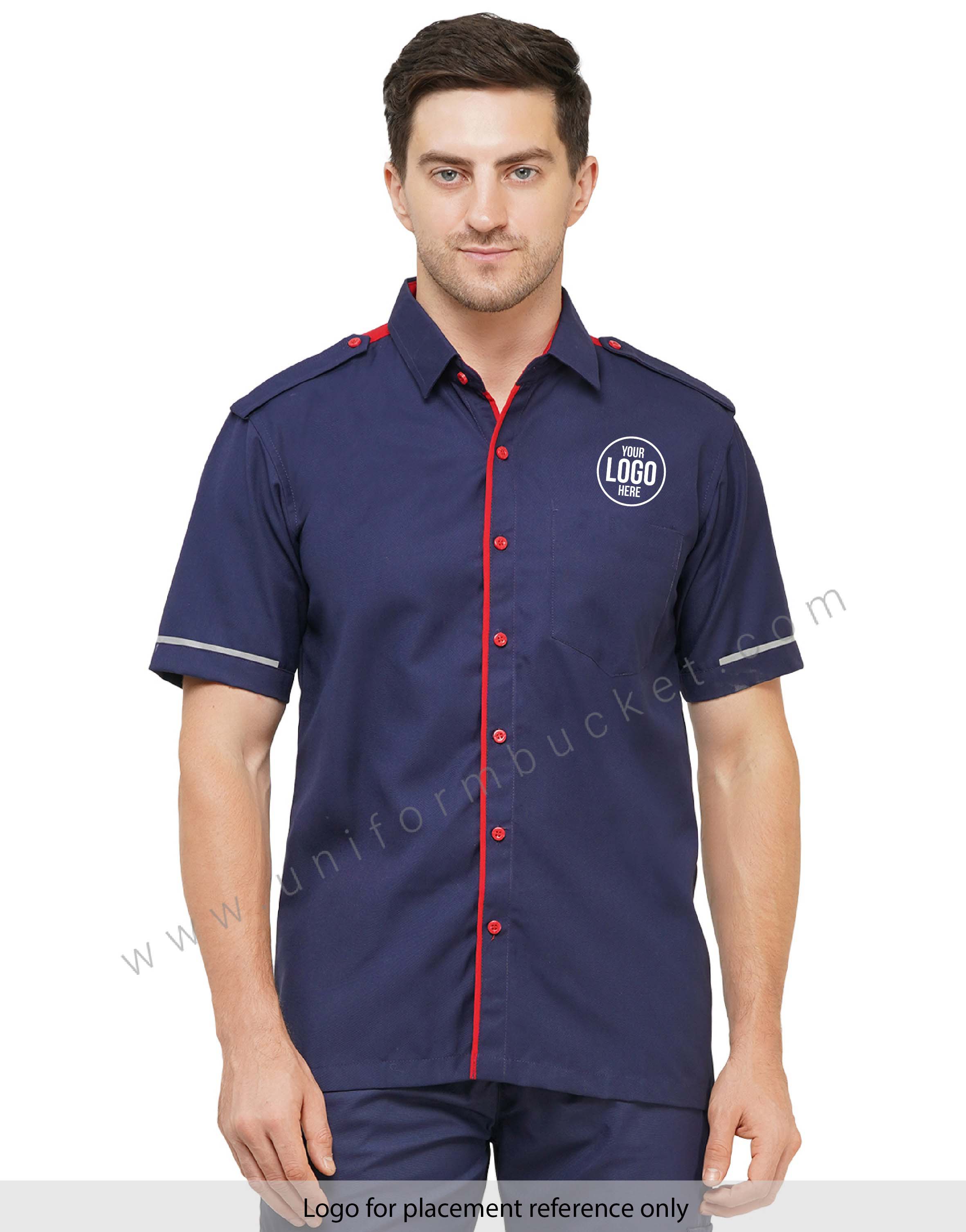 INK BLUE WORKWEAR MALE SHIRT WITH RED TRIM & HIGH VISIBILITY TAPE view 1