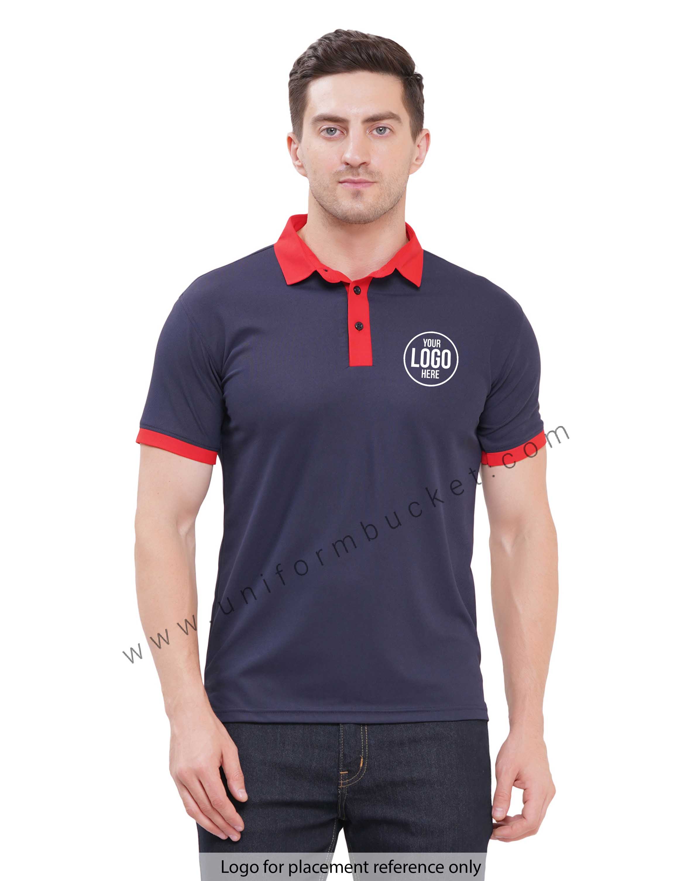 Navy Blue T-shirt half sleeve with red trim view 1