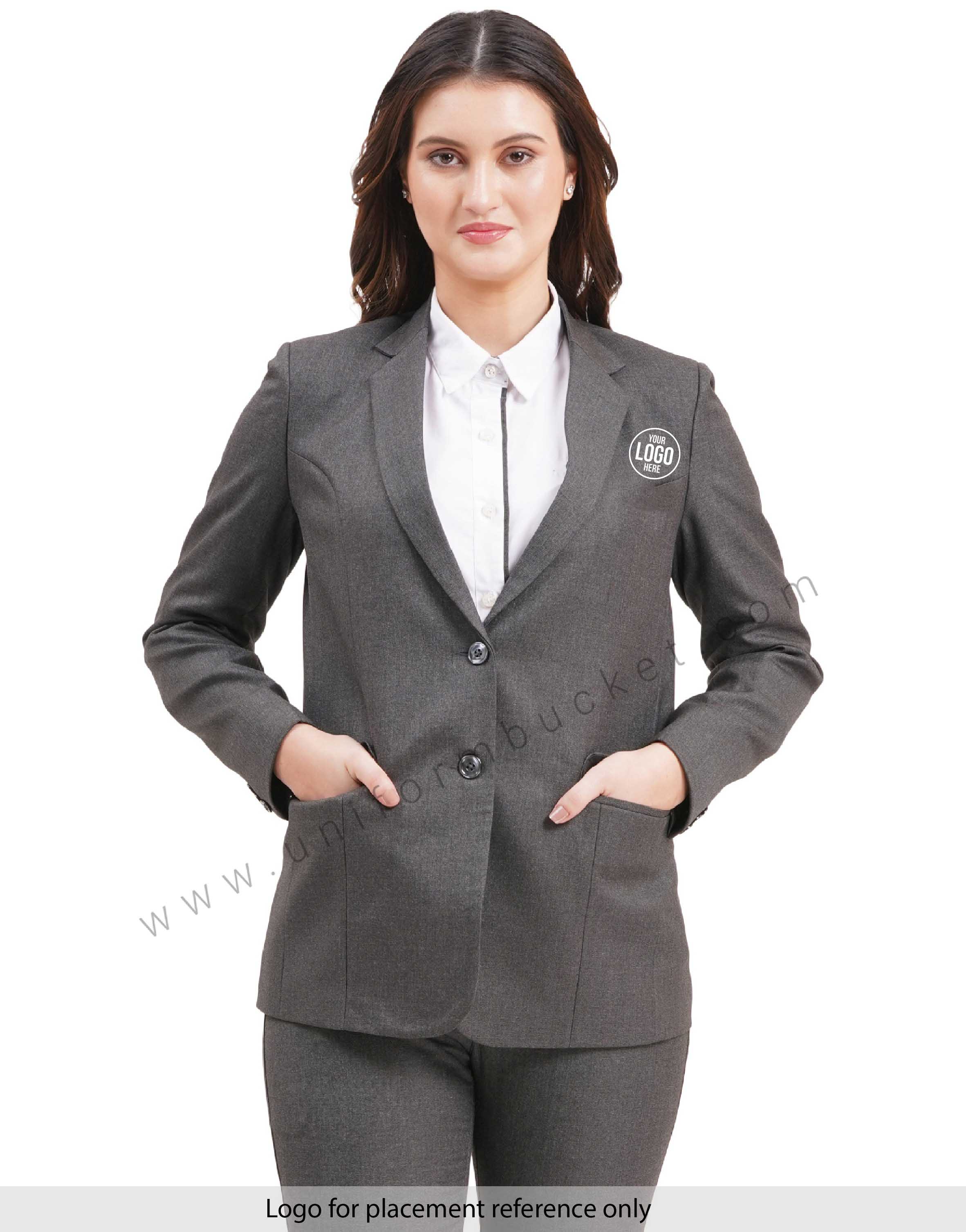 female two button blazer huy worsted grey view 1