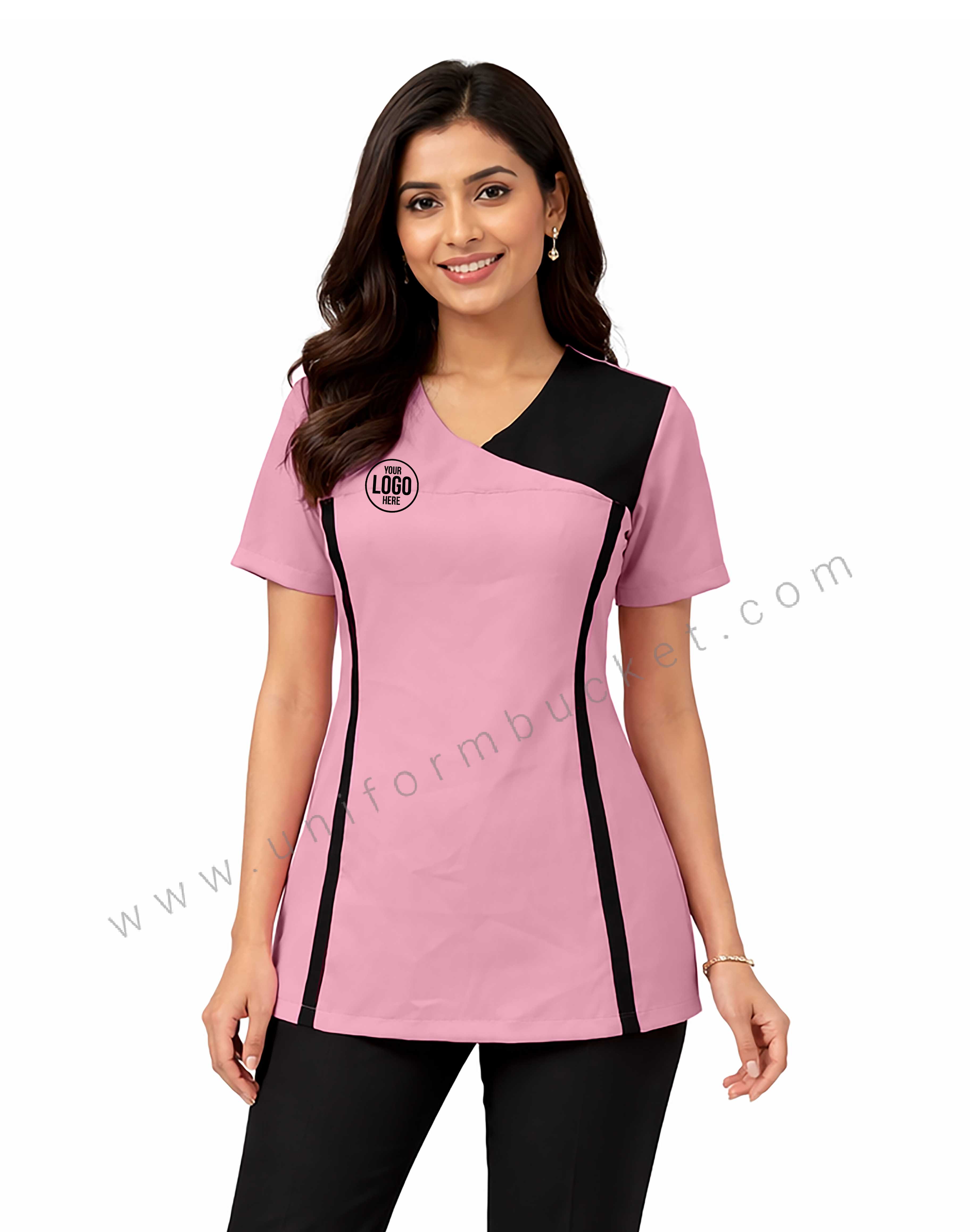 CROSSOVER FEMALE PINK TOP WITH BLACK YOKE & PIPING  view 1