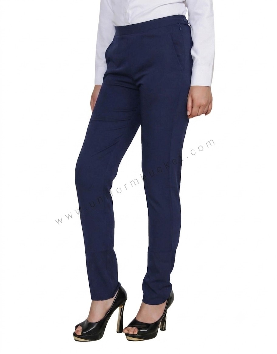 Navy Blue Trouser With both side Adjuster Buttons & Back Elastic view 1
