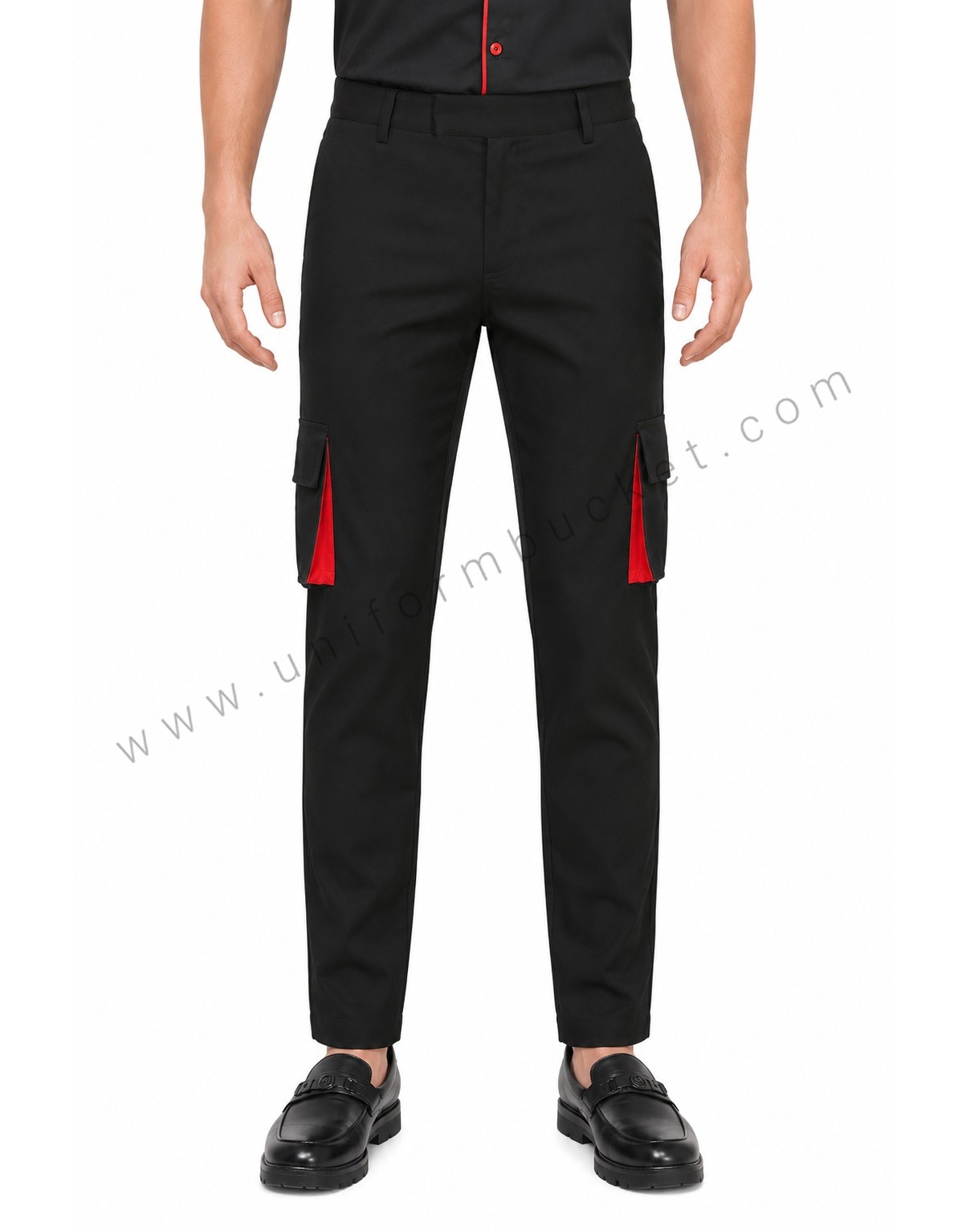 Black Workwear Male Cargo Trouser With Red Trim view 1