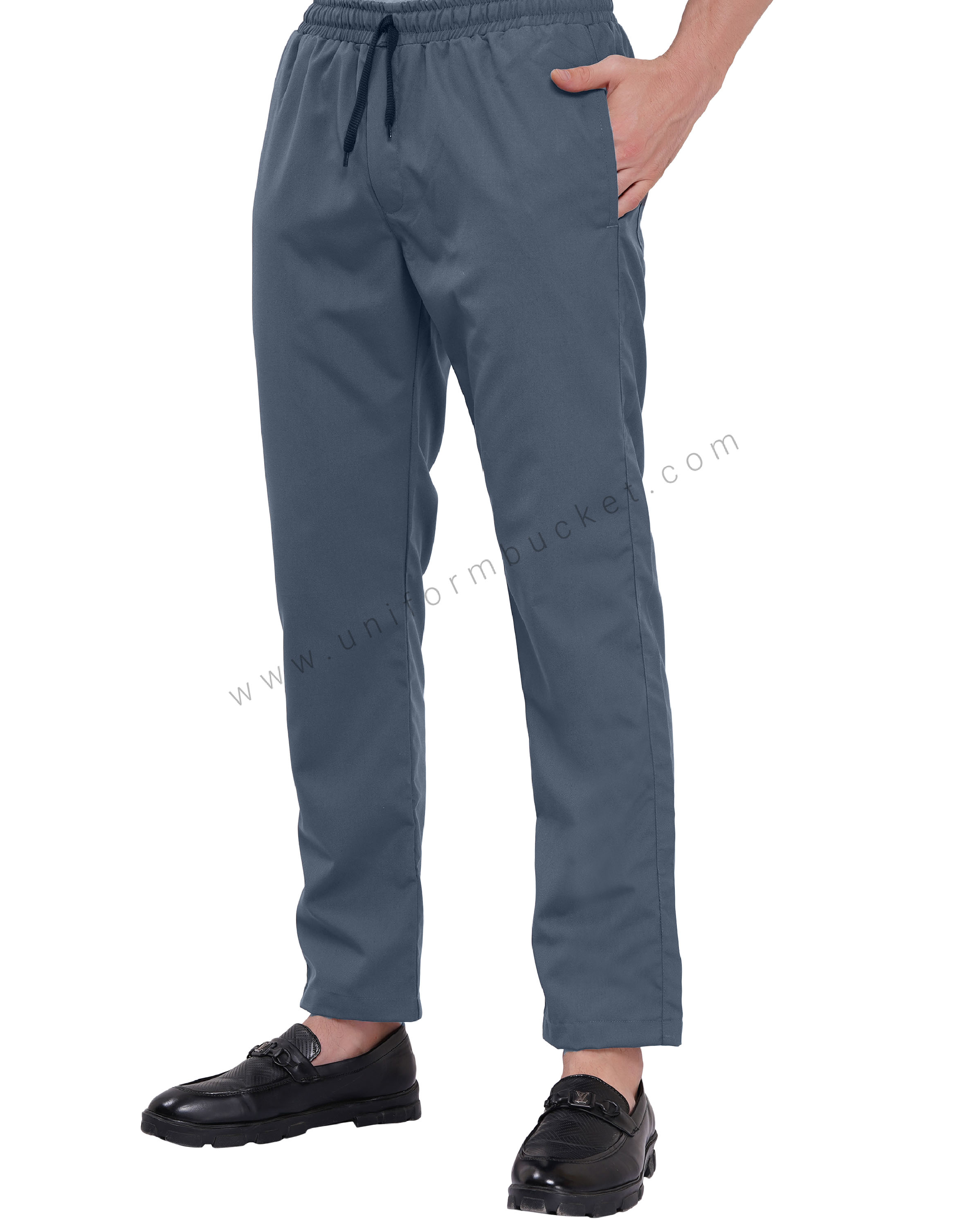 Male Full Elastic Workwear Dark Grey Trouser with Drawstrings
