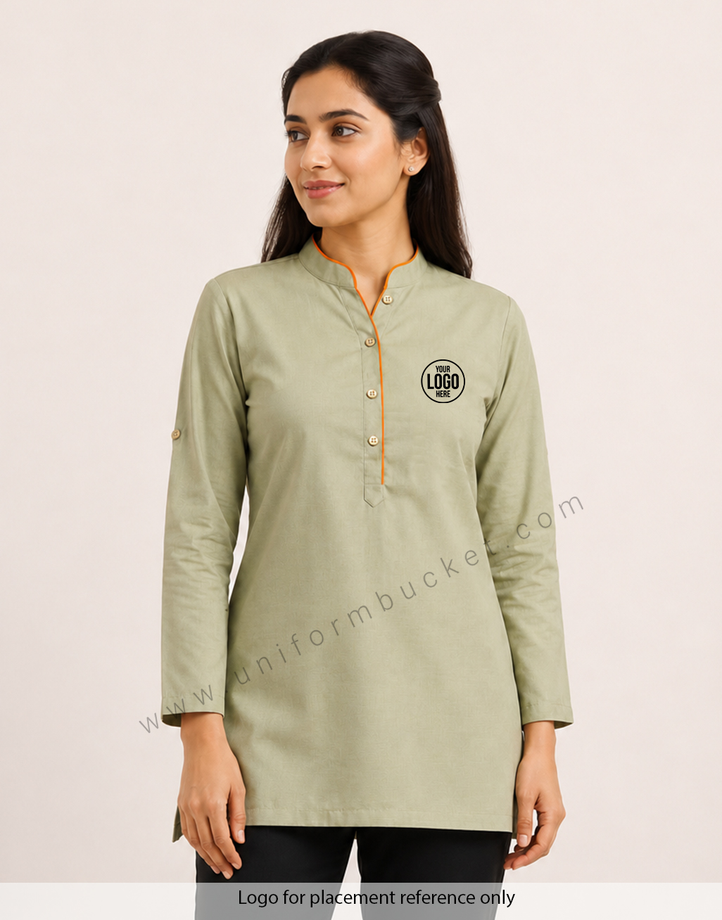 Sage green short Female kurti with full sleeve view 1
