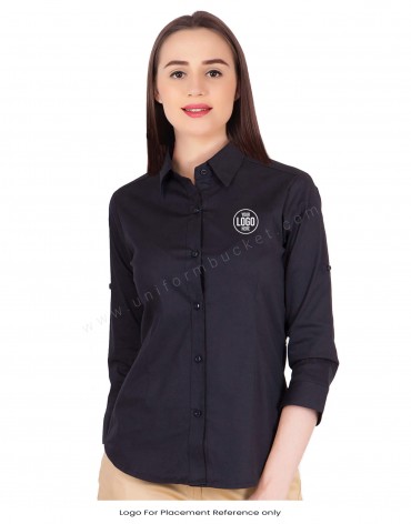 3- 4th Sleeve Button-Down Black Shirt view 1