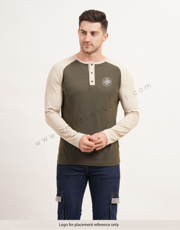 Army Green & Beige Polo T-Shirt With  Raglan Sleeve view 1
