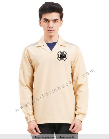 BEIGE T-SHIRT LOOK SHIRT WITH OVERLAP COLLAR  & SHOULDER HI-VISIBILITY view 1