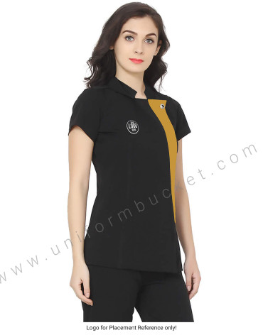 Single Button Black Tunic With Golden Yellow Trim view 1