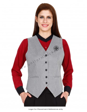 Black Buttoned Shepherd Check Vest view 1