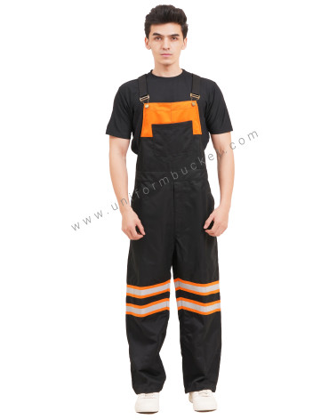BLACK OVERALLS DUNGREE  WITH ORANGE TRIM &  ONE  FORNT UPER SIDE PATCH POCKET view 1