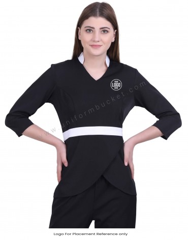 Black Petal Top with White Collar view 1