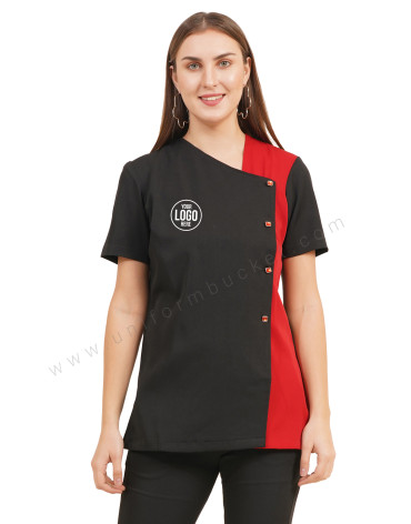 Black & Red Asymmetry Salon Tunic view 1