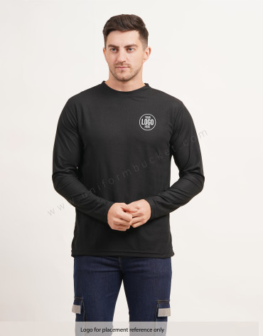 Black Round Neck Plain T-shirt with Full Sleeve view 1