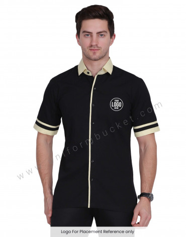 Black Shirt With Pista Colour Collar & Piping view 1