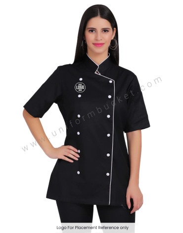 Black Stylish Long Chef Coat For Women view 1