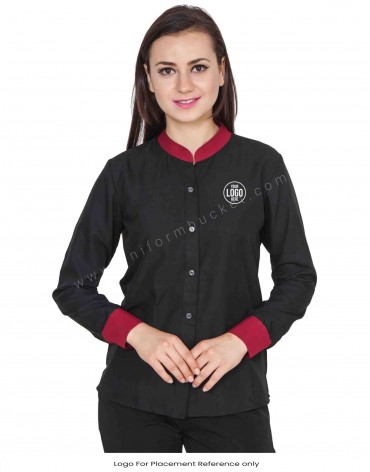 Black Shirt with Maroon Trimmings view 1