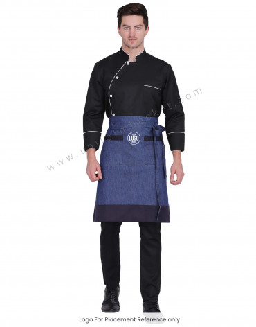 BLUE DENIM APRON WITH NAVY BLUE BOTTOM view 1