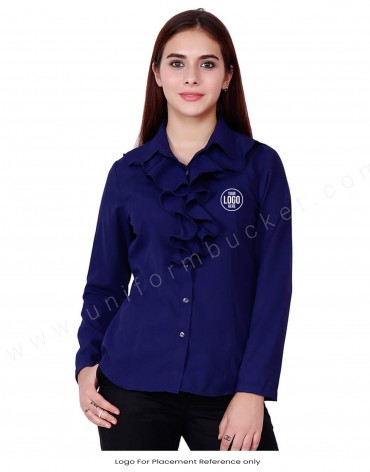 Navy Blue Ruffle Collar Shirt view 1