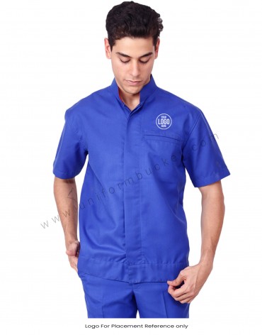 Blue Workwear Shirt With Band Collar For Men view 1