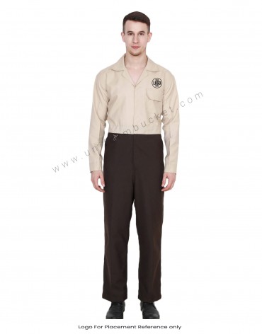 Brown Beige Lapel Neck Dungaree view 1