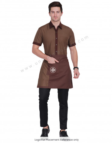 Brown short waiter apron with Light Brown Trim view 1