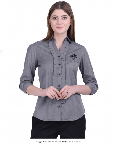 Black Button- Down Grey Shirt With Ruffles view 1