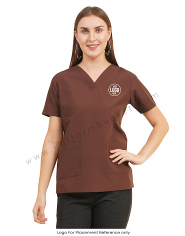Classic Brown V-Neck Scrub Top view 1