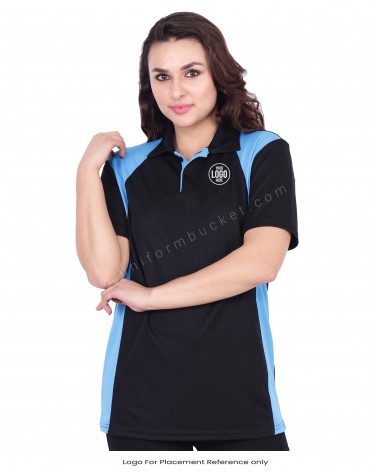Black & Sky Blue Designer Polo T-Shirt view 1