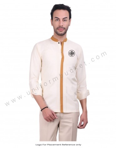 Chinese Collar Cream Formal Shirt view 1