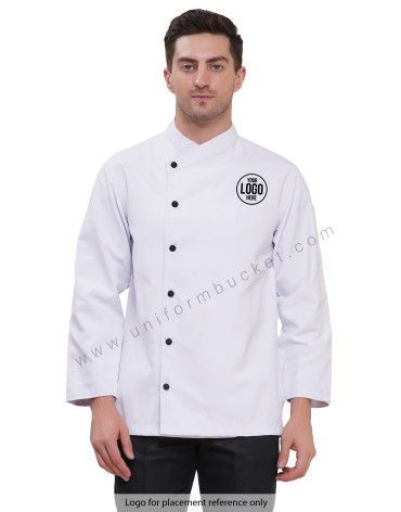 CROSS  NECK MALE WHITE  PLAIN CHEF COAT WITH BLACK BUTTON view 1