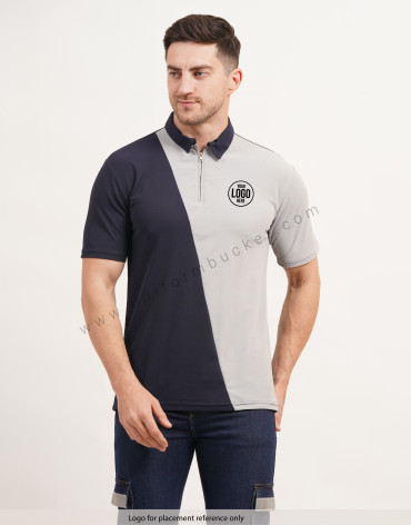 Cross Panel Cut Designer  t-shirt with Front Zip view 1