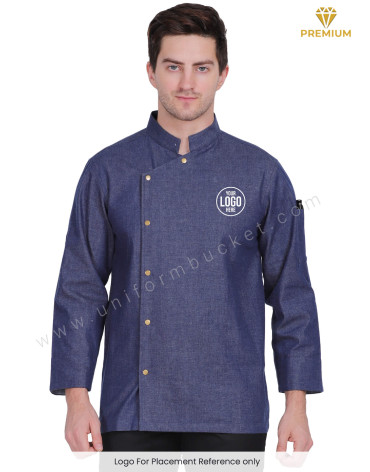 Crossover Neck Denim Chef Coat view 1