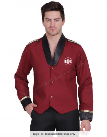 Doorman Uniform Maroon Jacket With Tuxedo Collar view 1