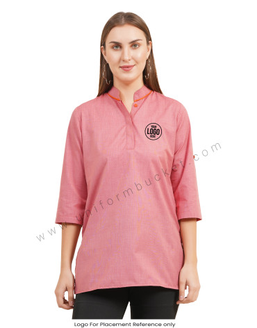 Elegant Red Mandarin Collar Kurti with Orange Detailing view 1