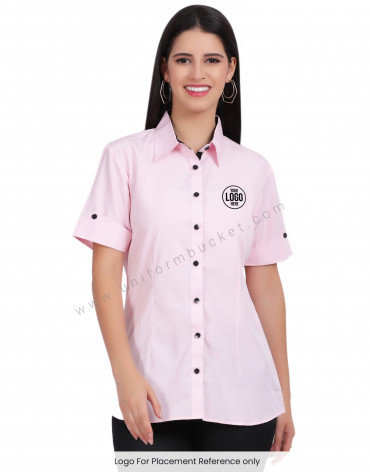 FEMALE HALF SLEEVE BOTTOM FOLD V CUT SHIRT WITH BLACK TRIM view 1