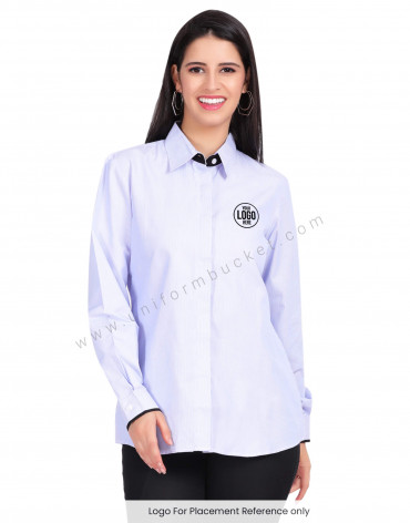 FEMALE HIDDEN PLACKET SHIRT WITH BLACK PIPING ON CUFF view 1
