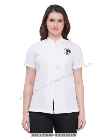 female white stylish top with front button down & half sleeve view 1