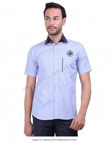 Formal Stylish Blue Shirt With Navy Blue Trims view 1