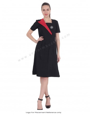 Designer Red Collar Black Dress view 1