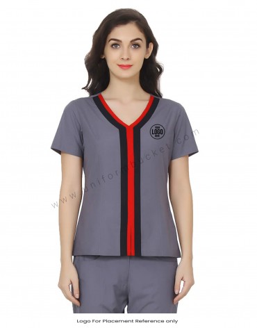 V Neck Grey Top With Front Slit view 1