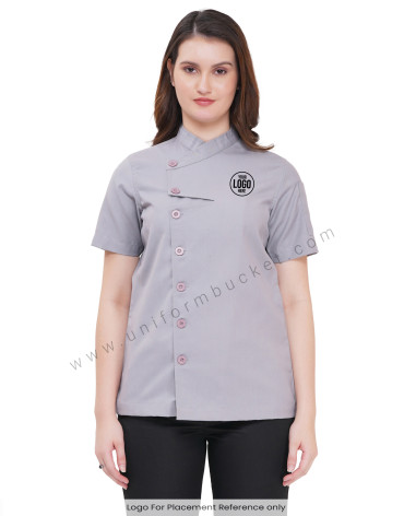 FRONT ZIG ZAG  HALF SLEEVE FEMALE  CHEF COAT view 1