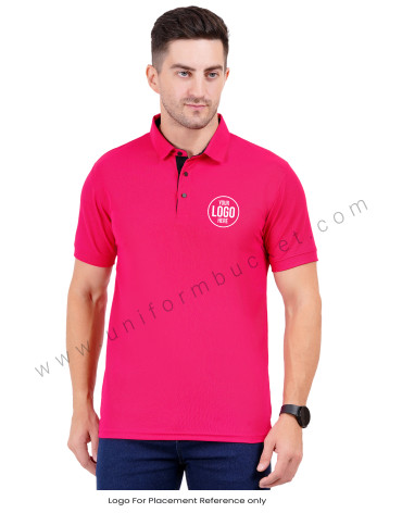 Fuchsia-colored polo T-shirt with sleek black detailing view 1