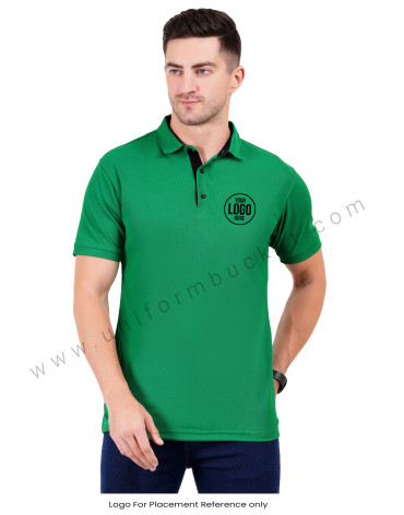 Green-colored polo T-shirt with sleek black detailing view 1