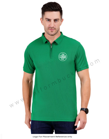 Green zipper polo T-shirt view 1