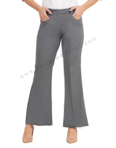 grey bell bottom trouser with closed pant pocket view 1