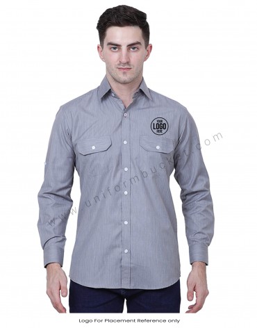 Grey Formal Shirt With Flap Pockets view 1